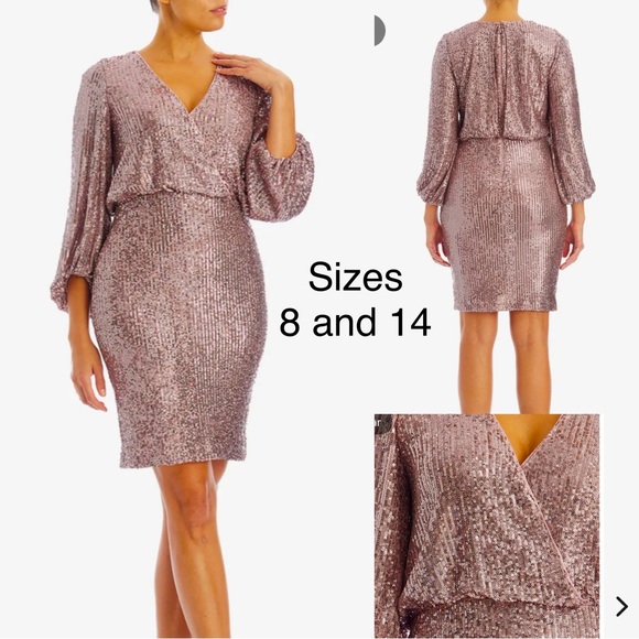 eliza j sequin balloon sleeve cocktail dress Eliza J Sequin Fringe Long Sleeve Cocktail Dress - Silver